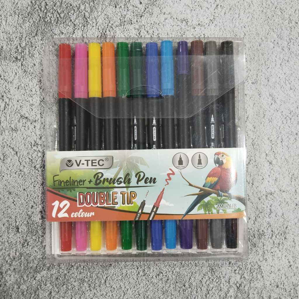 

brush pen vtec 12 warna | brush pen + fineliner double tip