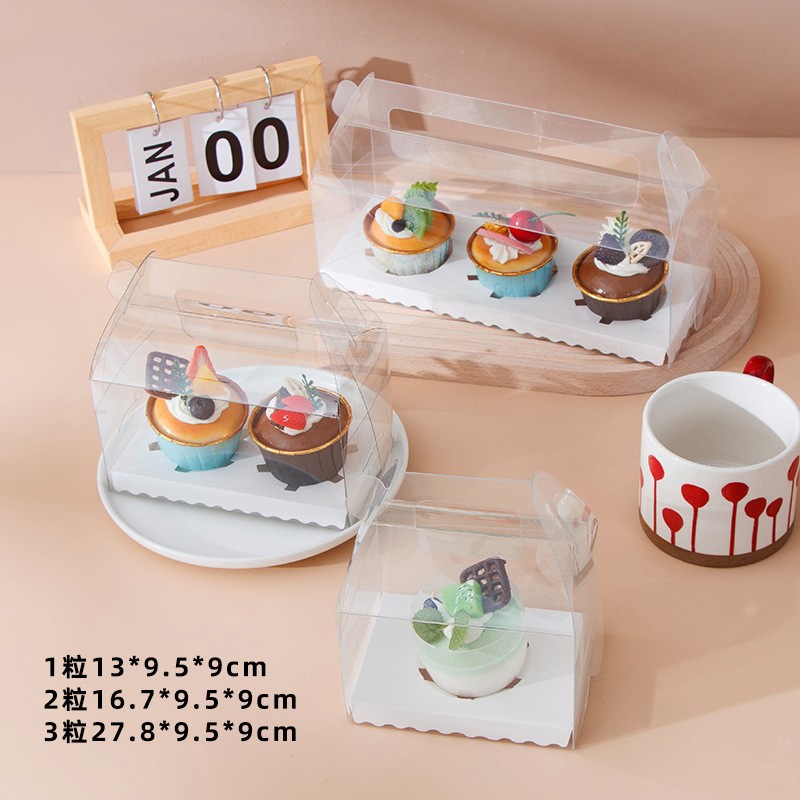 

Satuan- Box mika transparan dengan pegangan alas cupcake 1/2/3- Box cupcake muffin cake bahan PET food grade