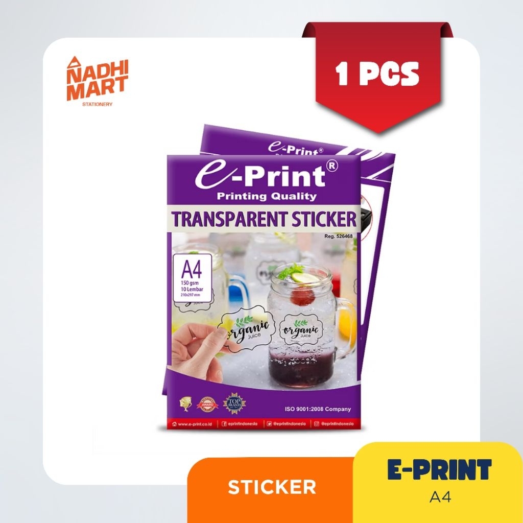 

KERTAS STIKER TRANSPARAN E-PRINT TRANSPARENT STICKER 150GSM A4 10 LEMBAR