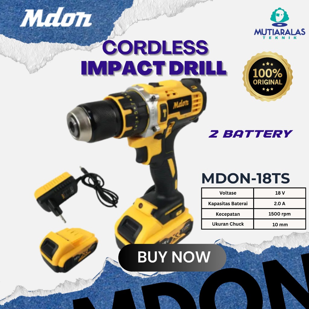 MDON 18TS CORDLES LITHIUM ION MDON-18TS MESIN BOR IMPACK 10MM mesin bor kayu, mesin bor tembok, mesi