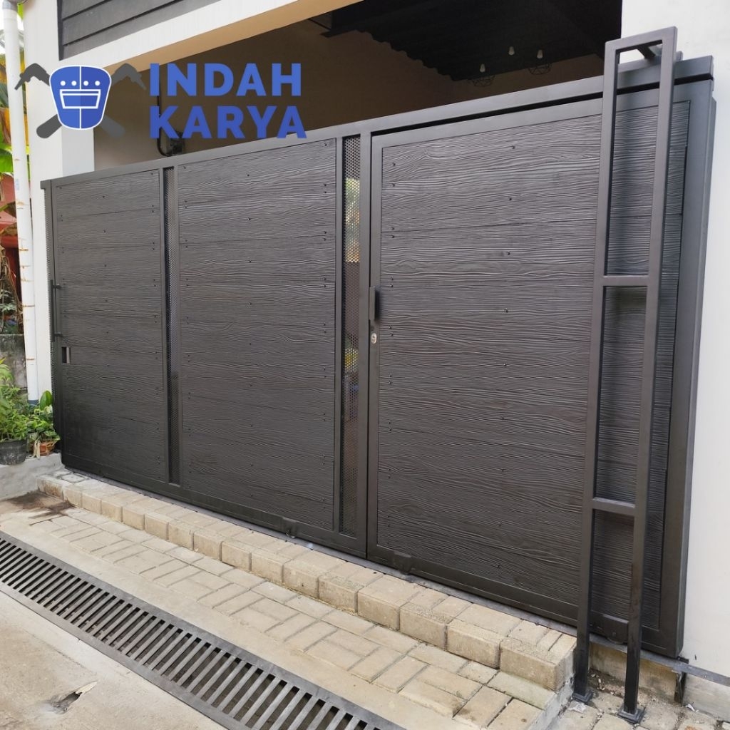 Pintu pagar dorong double sliding 1 rel