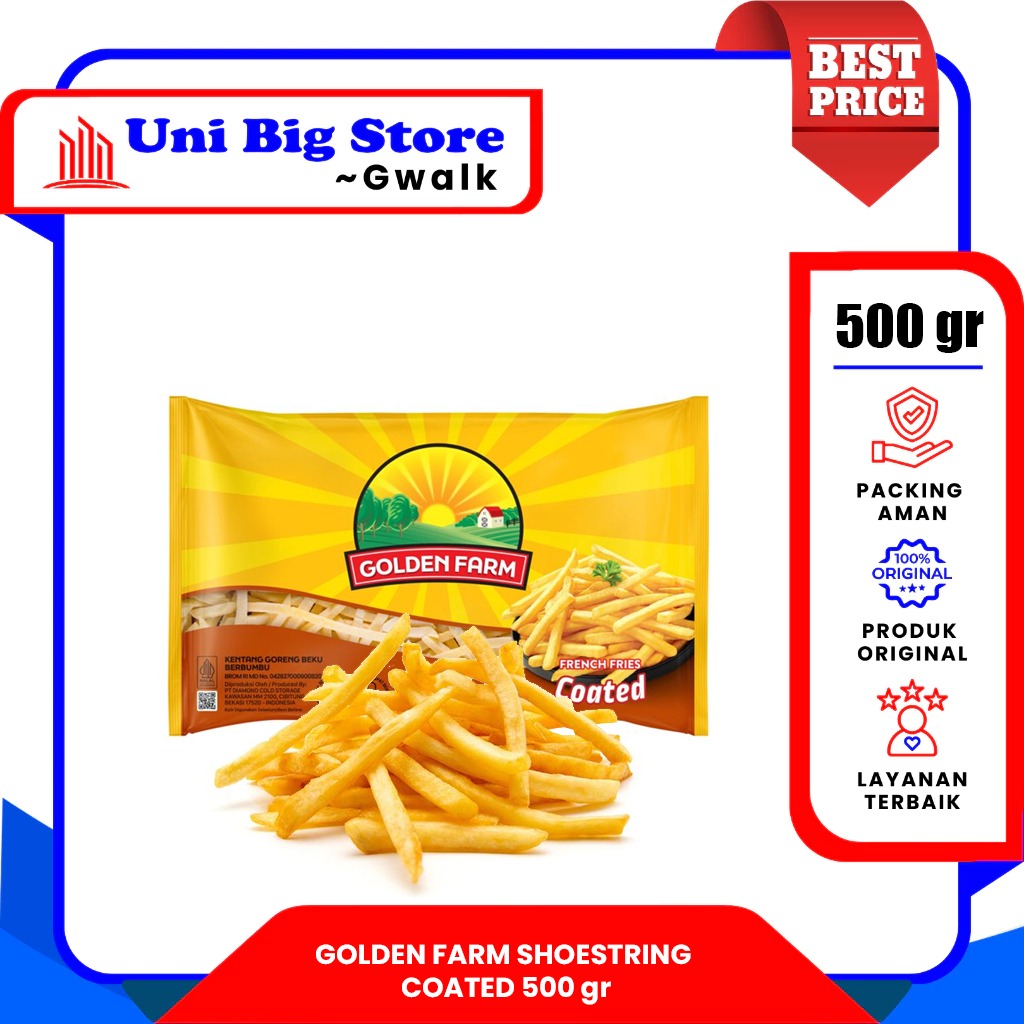 

GOLDEN FARM FRENCH FRIES SHOESTRING COATED KENTANG GORENG BERBUMBU - 500 gr