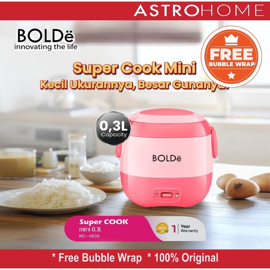 BOLDe Super Cook Mini Rice Cooker Penanak Nasi Listrik 0.3 0.3L Otomatis Cook & Warm Non-Stick BPA-F