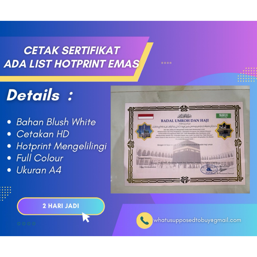 

Custom Cetak Piagam Sertifikat Umroh Hotprint Ada List Emas Sekolah Sertifikasi Full Colour Ukuran A4