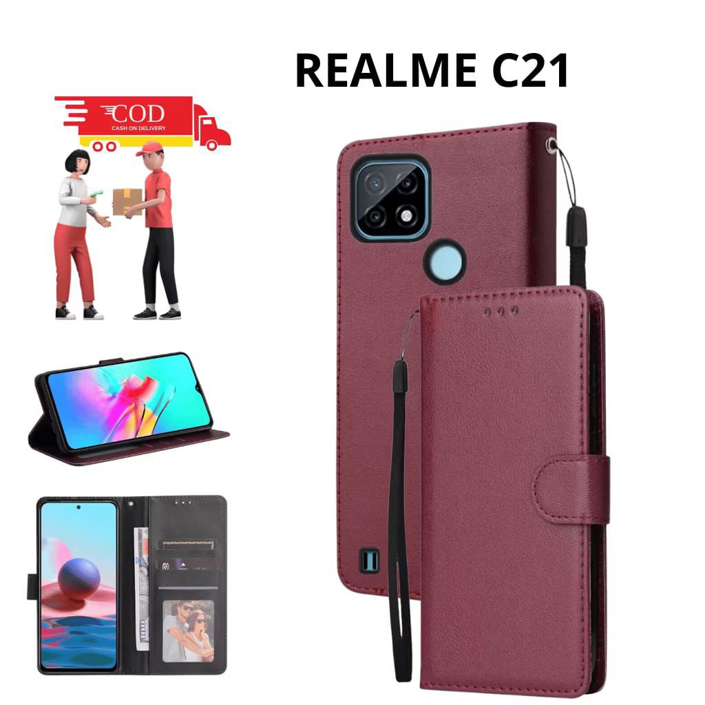 Casing Flip Polos Realme C21 Casing Flip Wallet Dompet