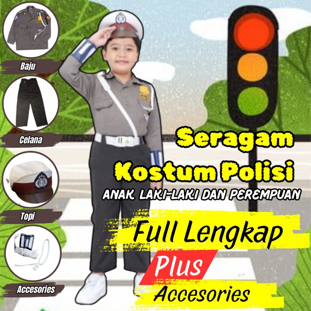 Kostum Polisi Anak Lengkap Topi - Cocok untuk Lomba 17 Agustus & Karnaval