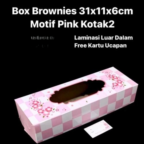 

10 Pcs Box Brownies Bahan Duplex Motif Laminasi Luar Dalam Motif Pink Kotak Kotak Ukuran 31x11x6 cm