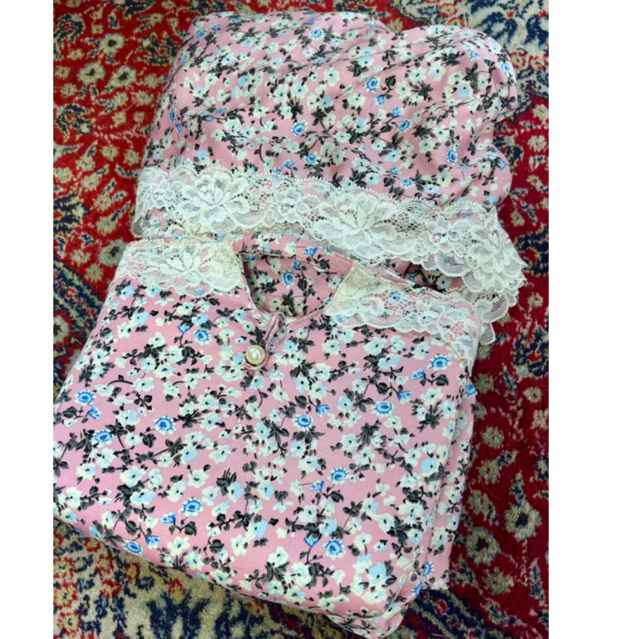 Mukena silk Renda Pink Bunga - Mukena Travel Pouch - Nabila Collection