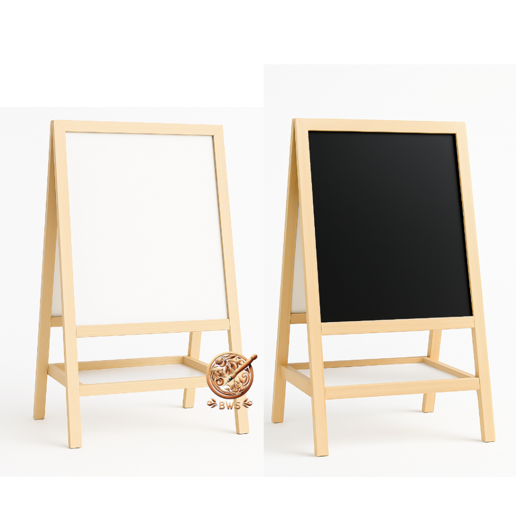 

Papan Tulis Anak 2 Sisi Hitam & Putih | Whiteboard Blackboard Edukasi Lipat Kayu + Rak Alat Tulis