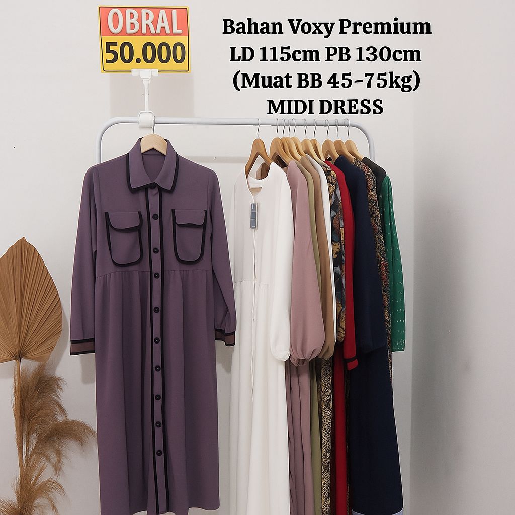 Bisa COD Midi Dress Wanita  | Gamis Muslimah Longgar | Gamis Saku