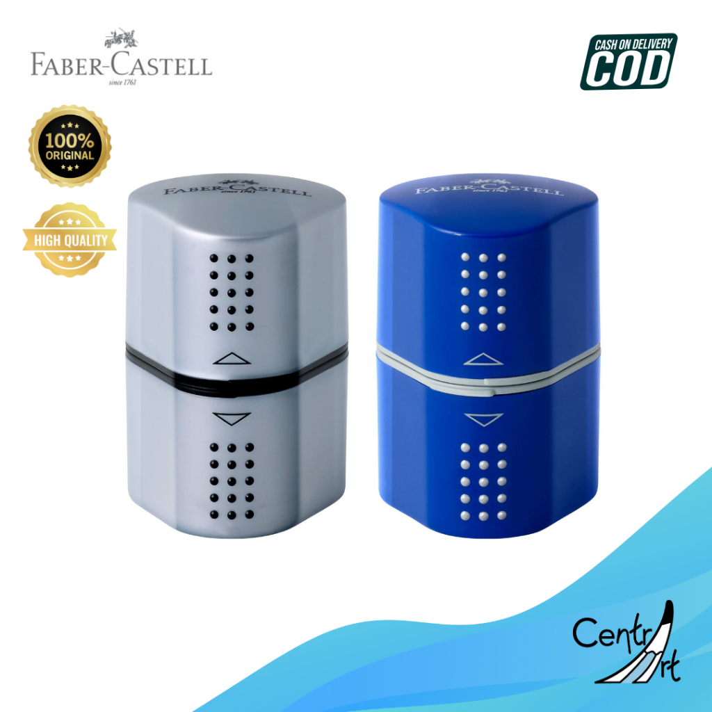 

Faber Castell 3 in 1 Grip 2001 Trio Sharpening box Sharpener Rautan Silver dan biru