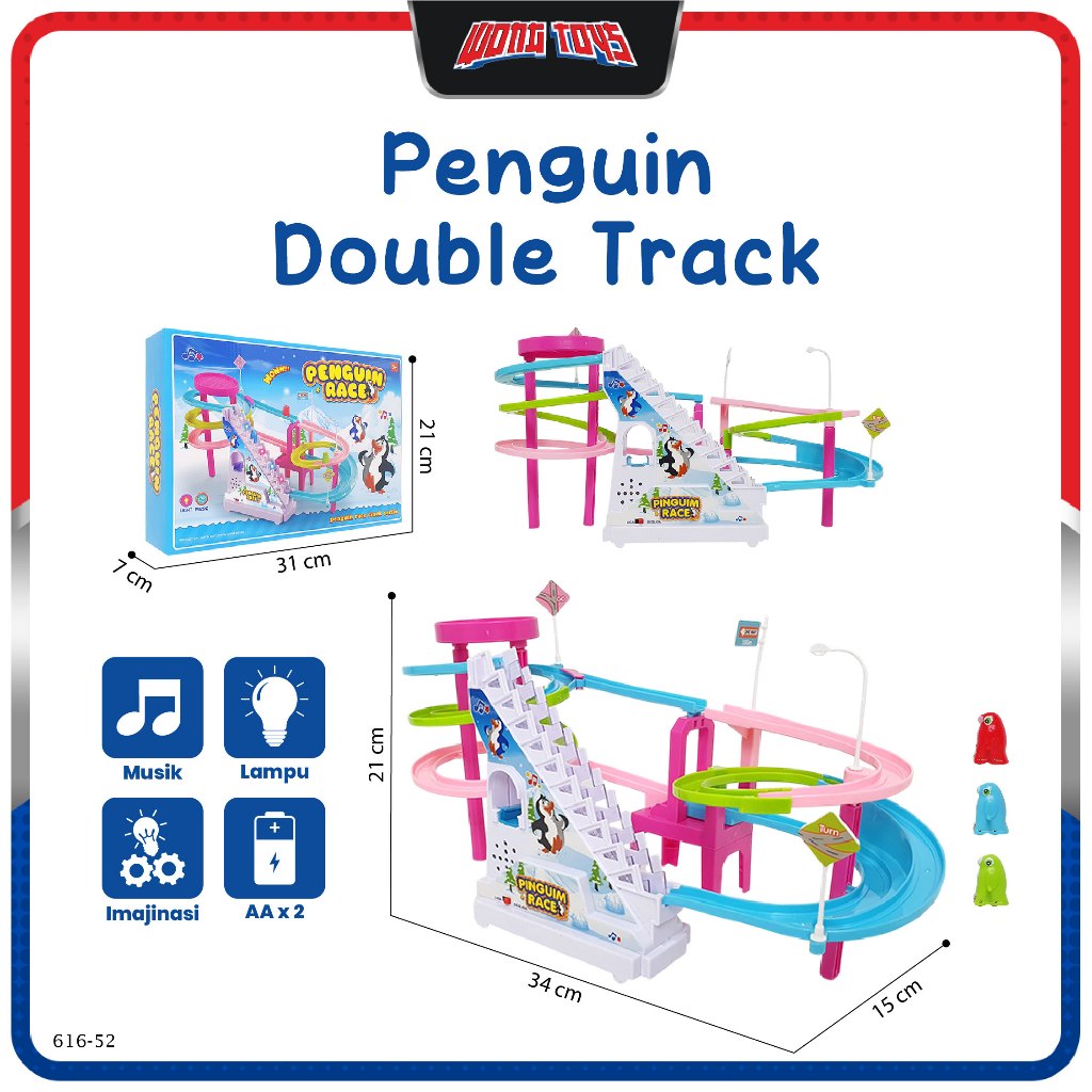 Penguin Double Track (616-52) - Mainan Interaktif Eskalator Slide Penguin Race