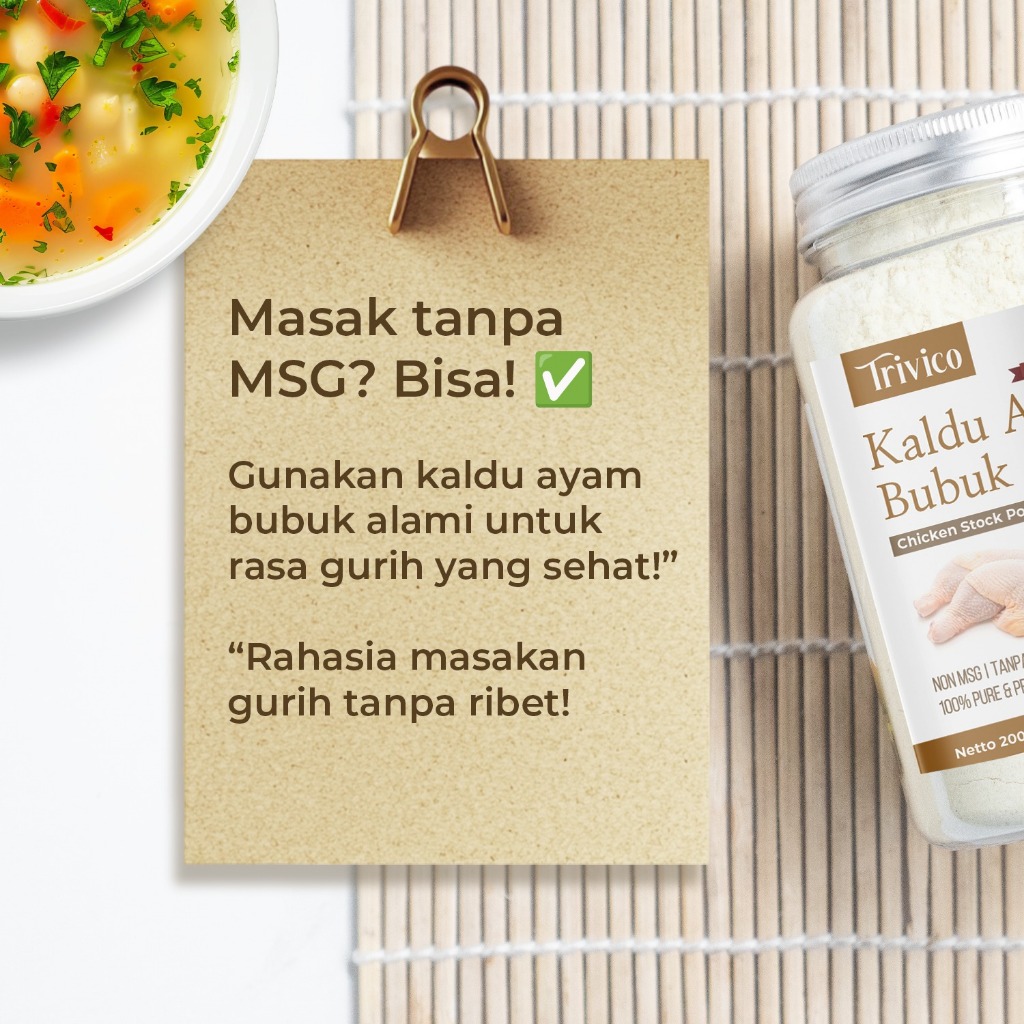 

TRIVICO Kaldu Ayam Bubuk Chicken Stock Powder Non-MSG Bumbu Kaldu Masakan Sehari-hari Kaldu Sehat