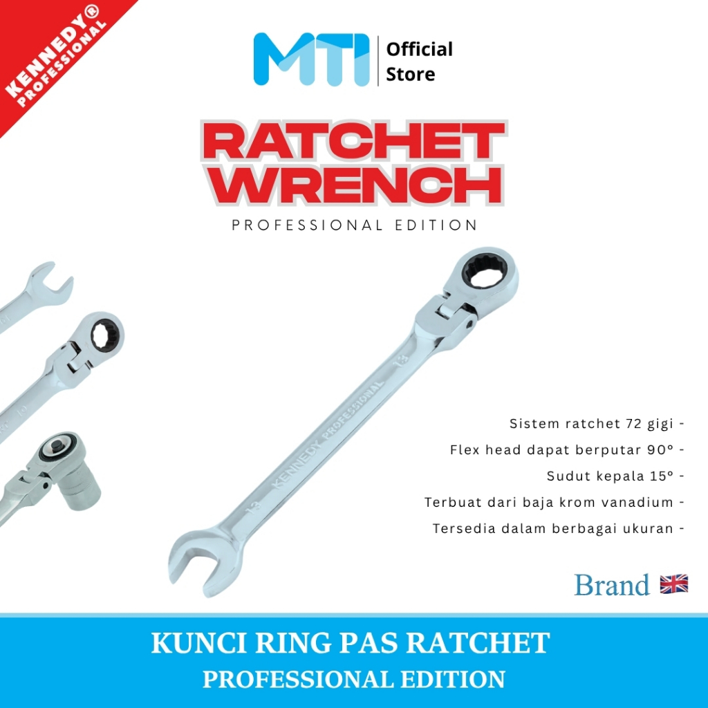 KENNEDY Kunci Ring Pas Ratchet Fleksibel 10mm-19mm Satuan & Set Proffessional Edition