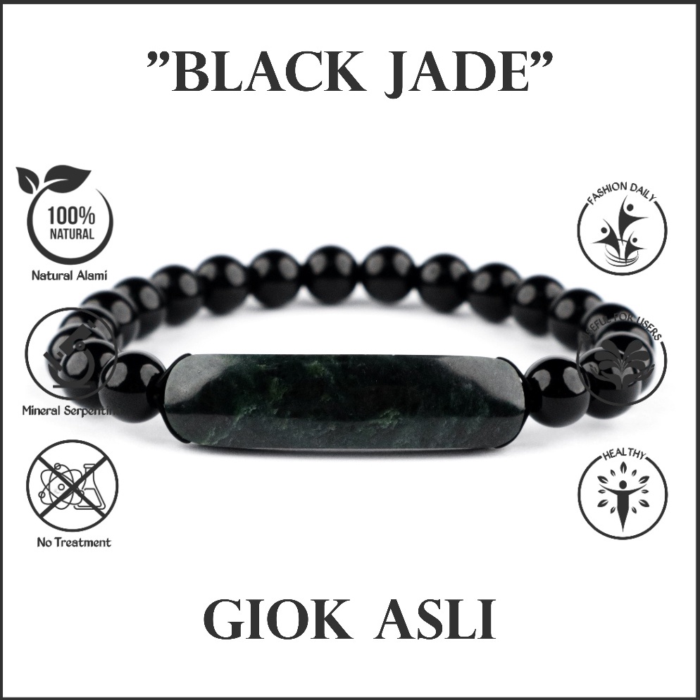 KODE U12K Gelang Giok Hitam Natural Black Jade Asli Original Pria Wanita