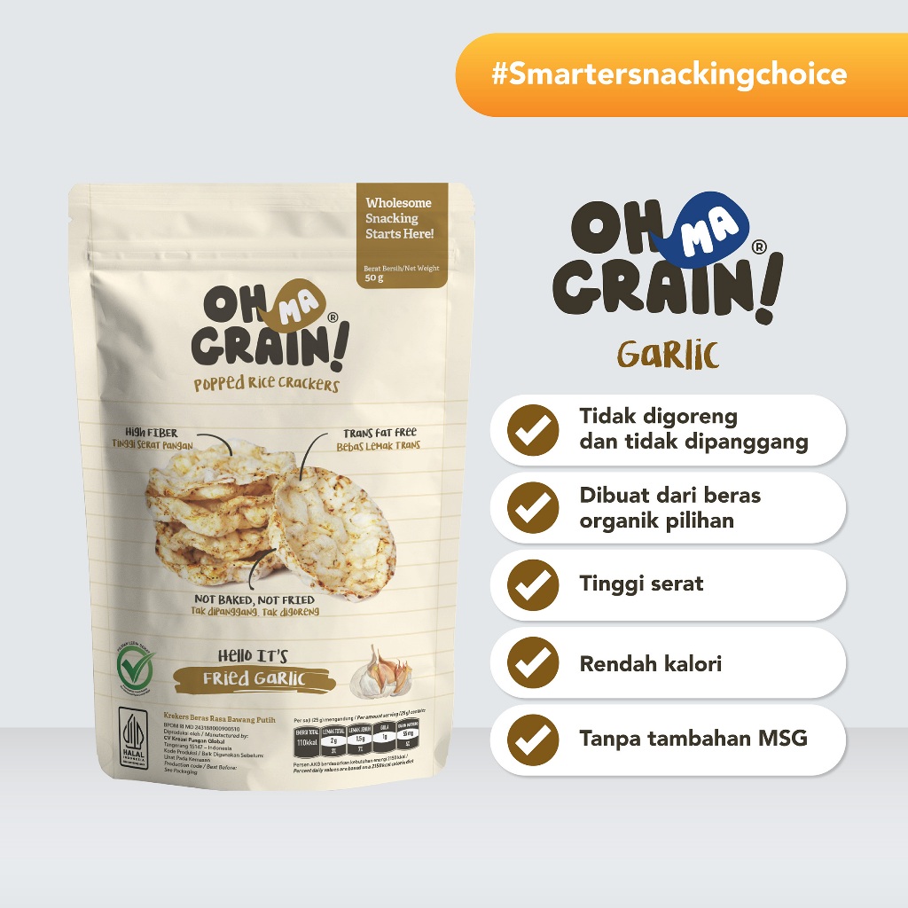 

Oh Ma Grain! - Popped Rice Crackers Garlic - Snack Diet - 50 gr