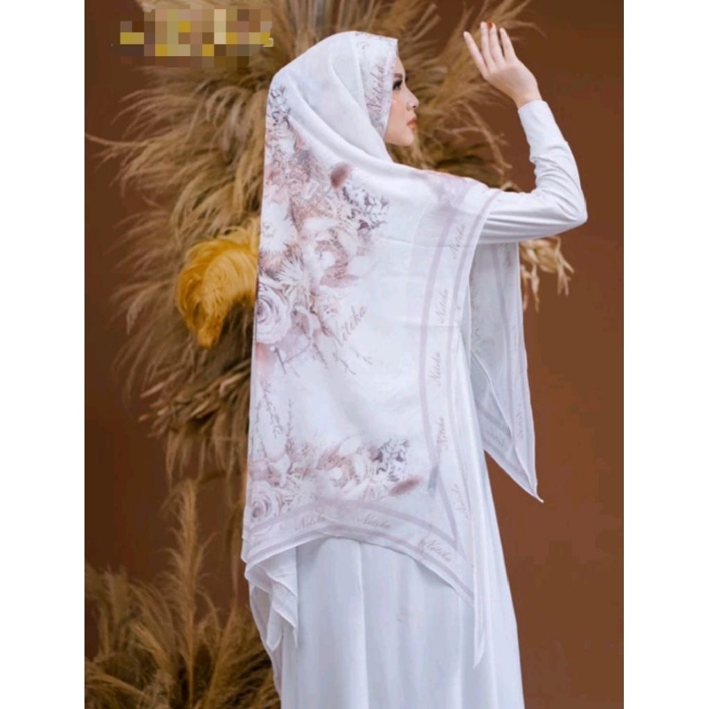 khimar syari printing digital dua layar belakang motif pari