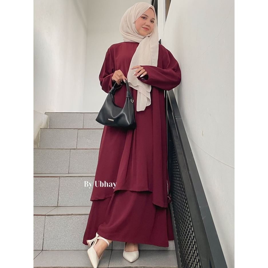 Ubhay- Zeya One set 2 in 1 Tunik Malay Katun Wolfis Premium Setelan Tunik dan Rok Muslim Wanita Alls