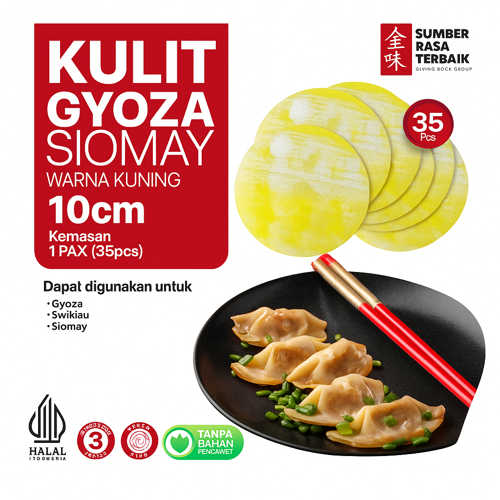 

[SRT SBY] KULIT DIMSUM/GYOZA KUNING 10CM HALAL 35PCS / KULIT DIMSUM BESAR / KULIT SIOMAY LENTUR