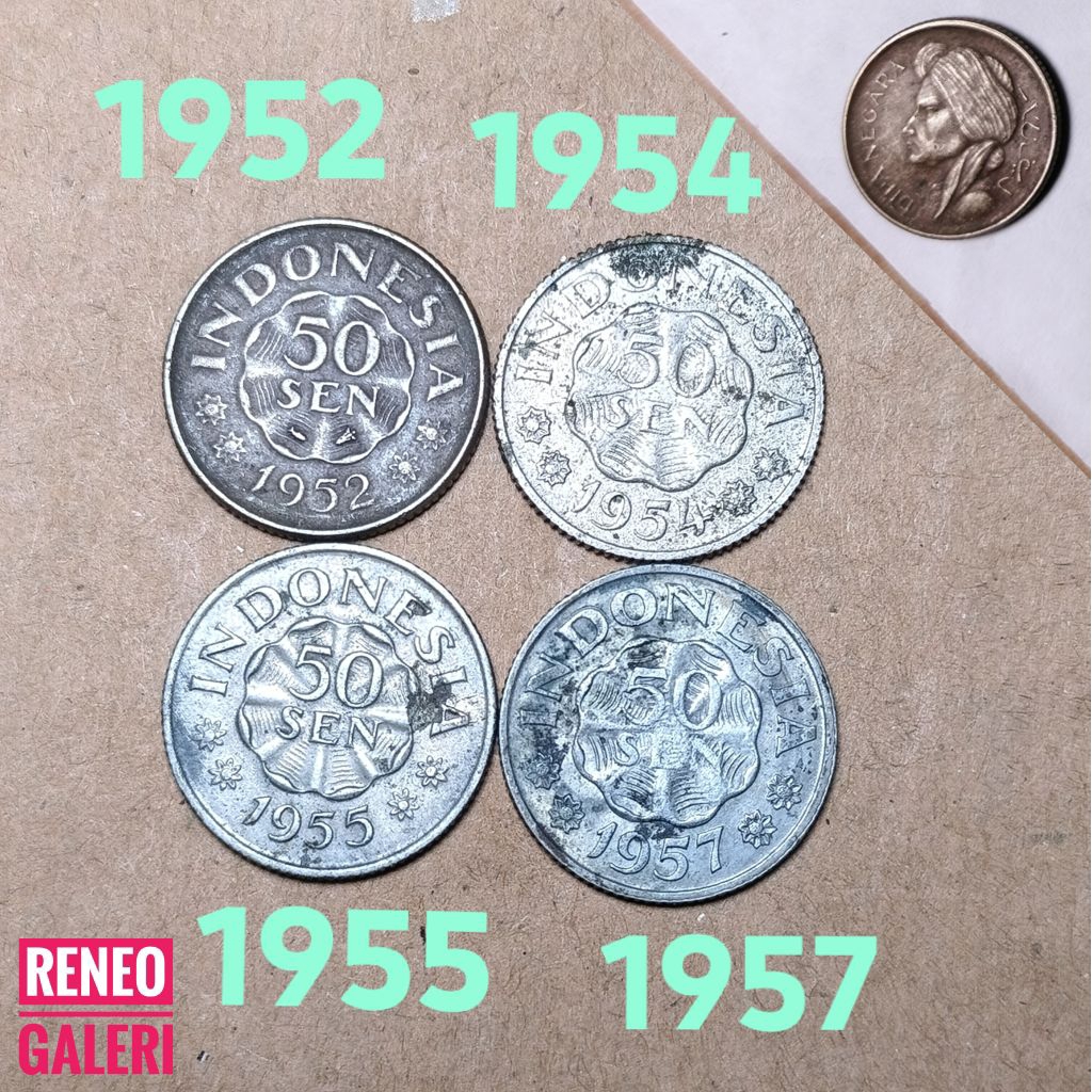 Jelek Paket Lengkap Koin 50 Sen Diponegoro Dipanegara Tahun 1952 1954 1955 1957 set 0,5 rupiah