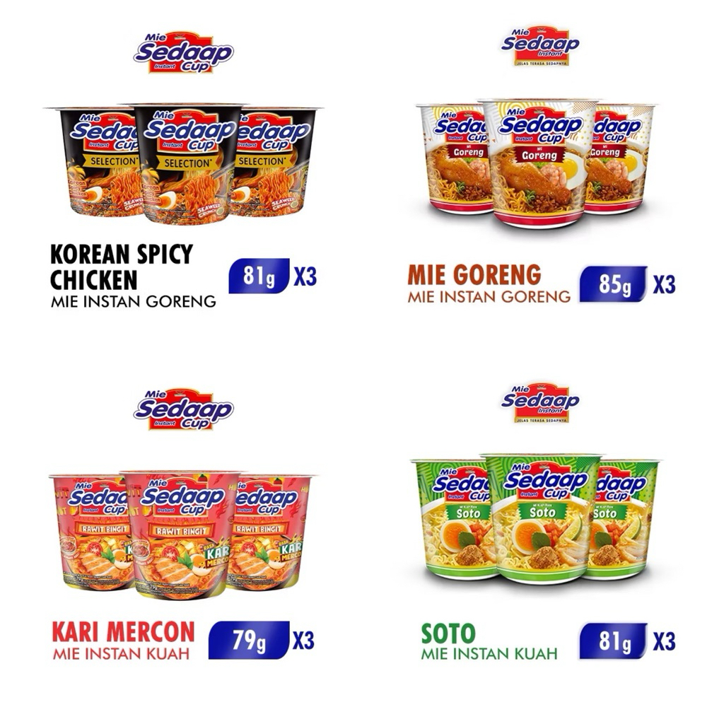 

3 PCS Sedaap Mie Instan Cup Varian Rasa 81 gr x3