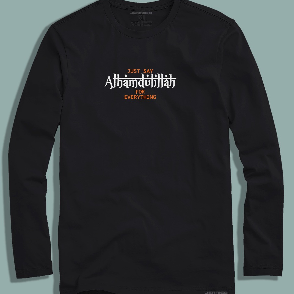 Jerrico Tshirt motif Alhamdulillah  Kaos Distro Lengan Panjang  Pakaian Pria dan wanita dewasa