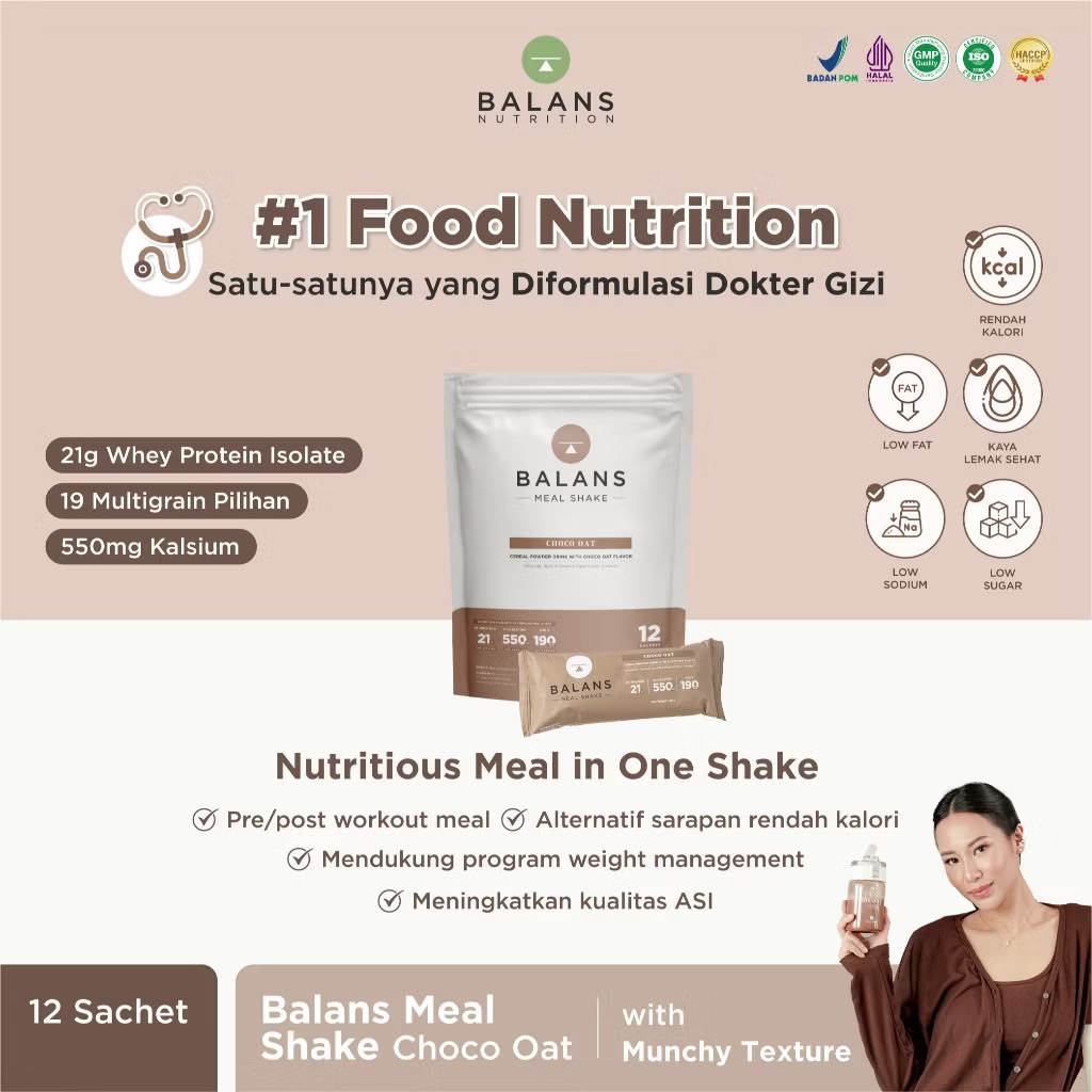 

Balans Meal Shake | Choco Oat | Susu Protein & Tinggi Kalsium Rendah Kalori | 12s