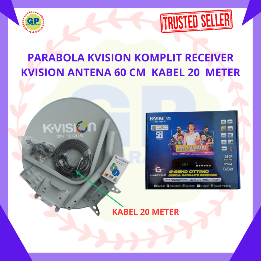 PARABOLA KUBAND KOMPLIT ANTENA 60 CM KABEL 20 METER TERMASUK RECEIVER DAN LNB KUALITAS TERBAIK