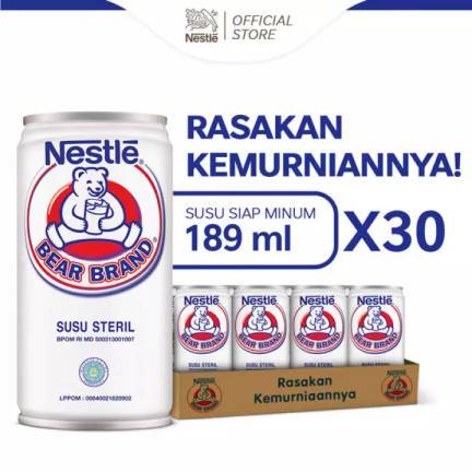 

Nestle Bear Brand Susu Steril Siap Minum Per Dus isi 30 kaleng