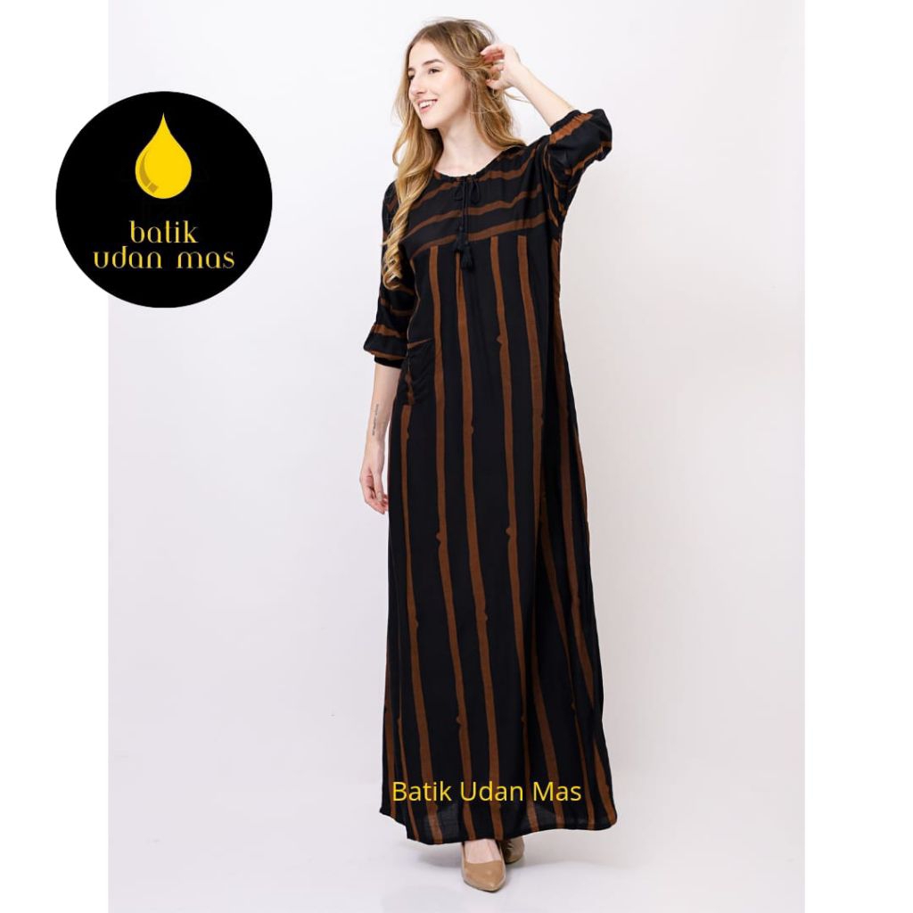Batik udan mas- Dress  Hitam Bahan Rayon premium/Gamis Lovita kekinian/Dress Jumbo Oversize Midi-bla