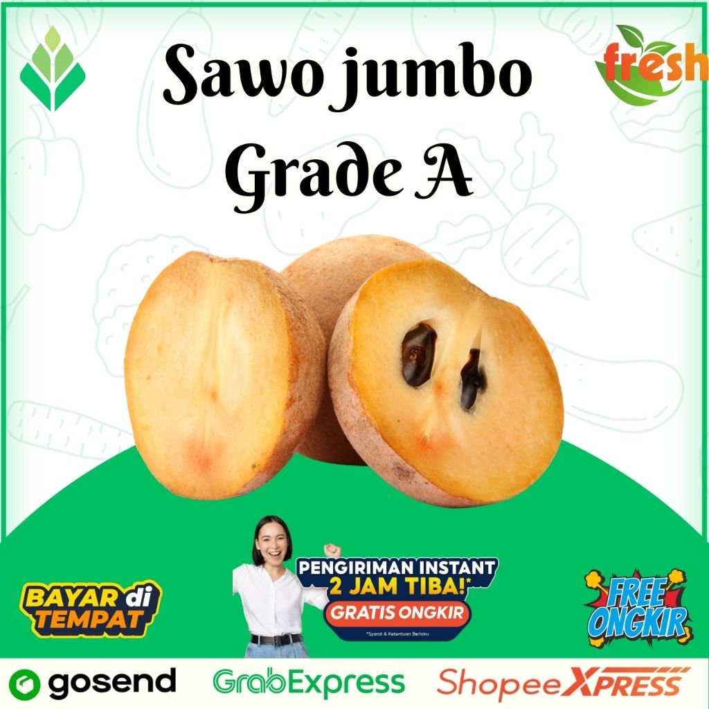 

Sawo Jumbo Grade A/ Sawo super 1kilo isi 4-5 sawo manis Legit