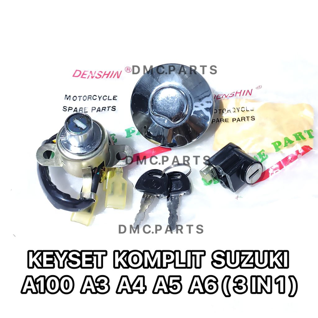( KUNCI KONTAK + STANG STIR + TUTUP TANGKI ) KEYSET SUZUKI A100 A3 A4 A5 A6 ( 1982-1986 ) 2 MATA ANA