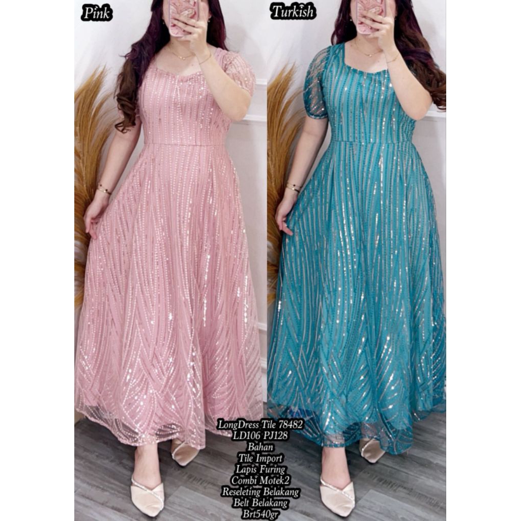 longdress pesta jumbo wanita / dress bridesmaid/ gaun pesta tile / baju natal tile