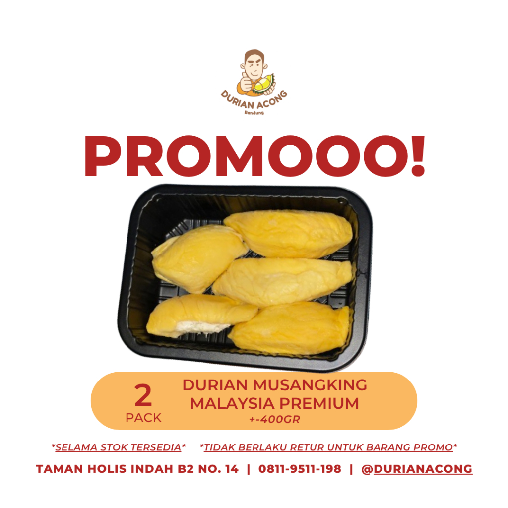 

PROMO - 2Pack Durian MusangKing Malaysia PREMIUM Import +-400gr