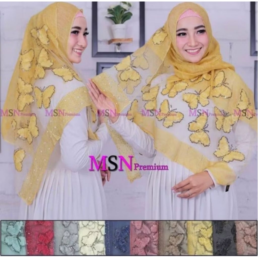 pashmina import organza motif kupu kupu