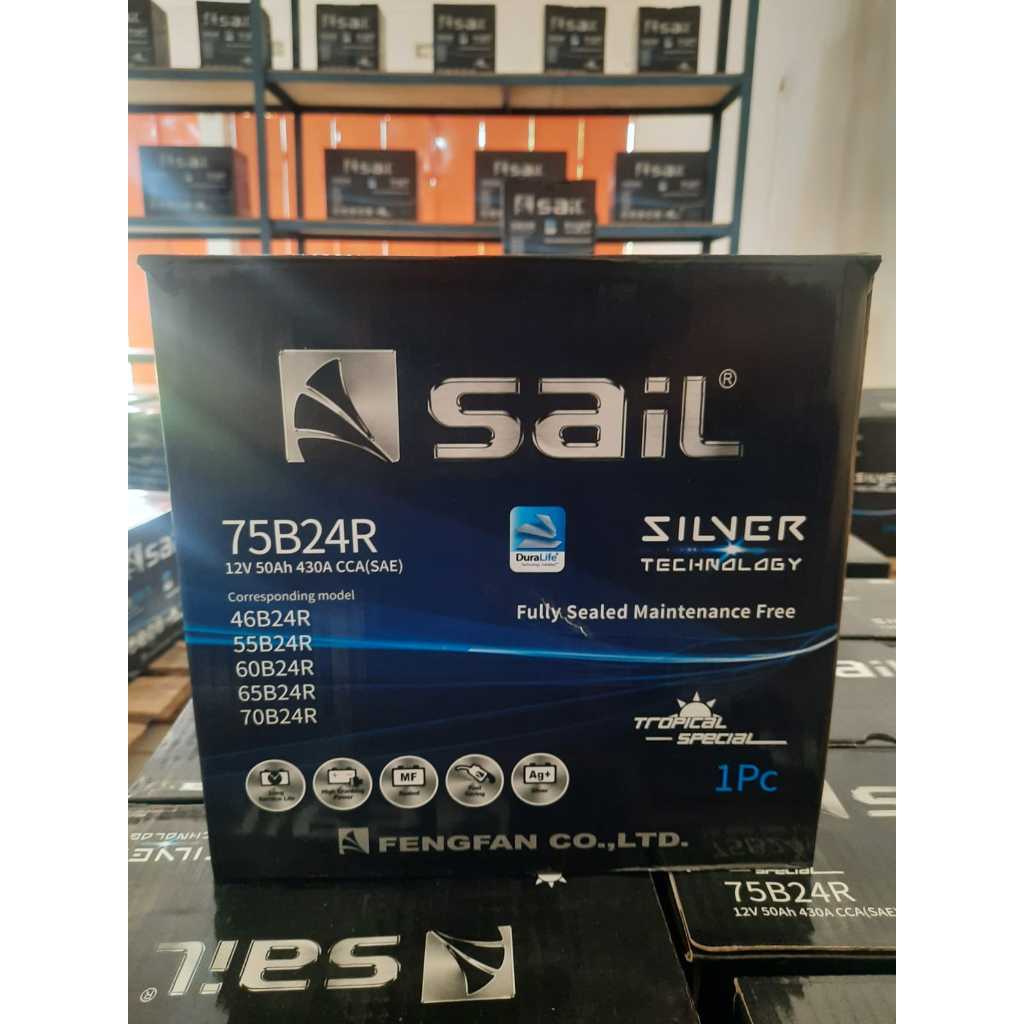 ACCU/AKI SAIL Type 75B24R NS60 12Volt 50AH Dura Life Silver Technology Fully Sealed Maintenace Free 