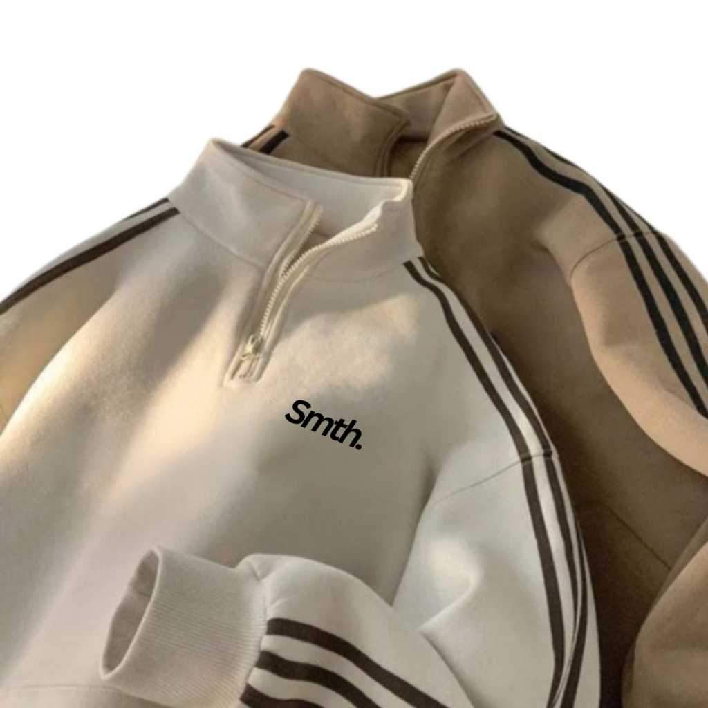 Half Zip Sweatshirt Smith Beige Polet Basic Pria Premium