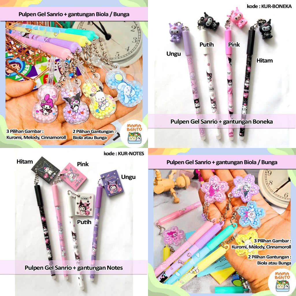 

Pulpen Gel Pena Bulpen Sanrio Kuromi Cinnamoroll Melody dengan Gantungan Biola Bunga Bintang Transparan Boneka Notes Cantik Imut Lucu Tebal Bahan Premium Cetakan Warna Terang Vibrant dan Bagus untuk anak sekolah PAUD Preschool TK SD
