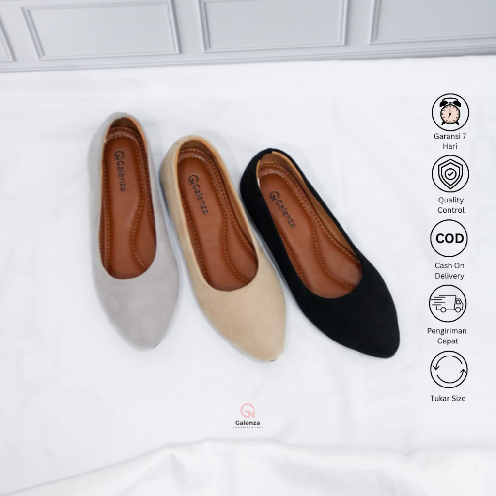 Galenza - Yunjin Sepatu Flat Wanita Polos Warna Hitam