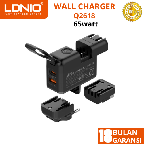 LDNIO Q2618 Traver Wall Charger USB C PD 65W GaN Technology Universal Plug Super Fast Charging