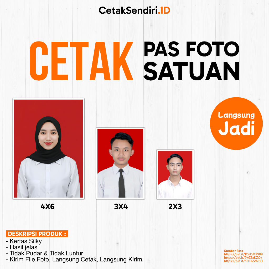 Cetak Pas Foto Satuan Langsung Jadi – Ukuran 2x3 3x4 4x6 | Kertas Foto Doff | Mesin LAB I Pas Foto L