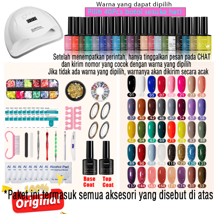 Alat Nail Art Lengkap Nail Art Pro Profesional Gel kuku kutek 120W UV/LED Lampu Pilihan 40 Warna
