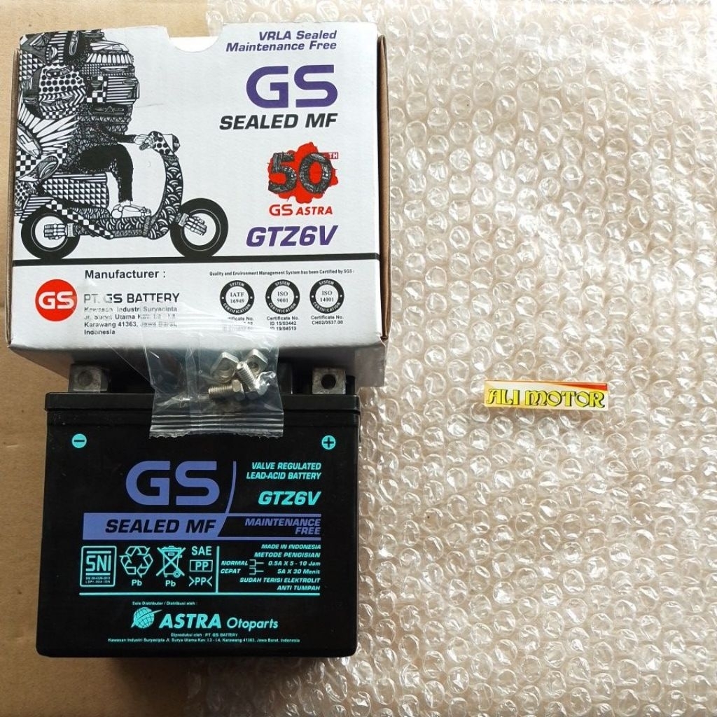 Aki GS GTZ6V vario 125 / 150 beat esp scoopy IDLING STOP ori GS + BUBBLE WRAP