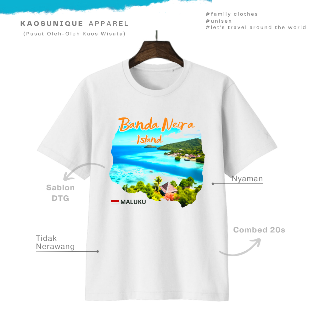 KAOSUNIQUE T-shirt Banda Neira Island - Unisex Katun Combed 20s Sablon Printing Kaos Wisata Kaos Ole