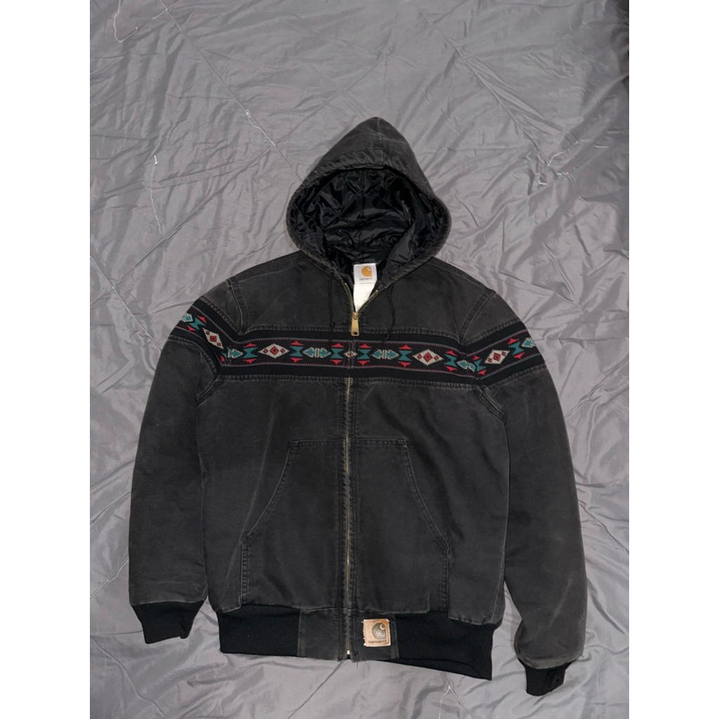 Vintage Black Carhartt Aztec Jacket J78 BLK 1990's