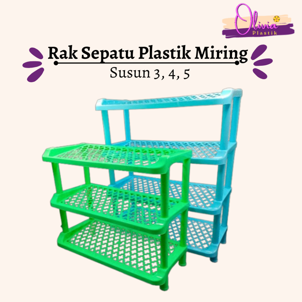 Rak sepatu/ Sandal MIRING Plastik Abu-abu susun 3, Susun 4, Susun 5