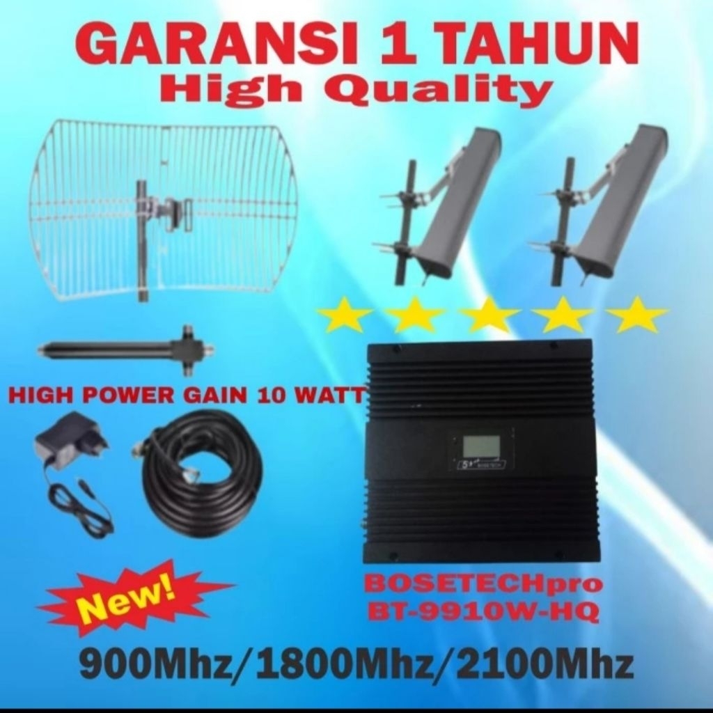 BOSETECH BT-9910W-HQ 2 WAY Repeater GSM 10 Watt Penguat Sinyal Hp LTE 4G 3G 2G Signal Booster Antena