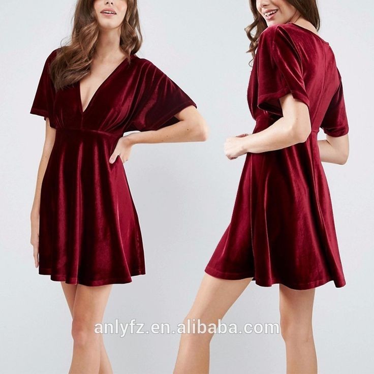 Ilona - Elena Mini Dress A Line Bludru V-Neck Lengan Pendek 904