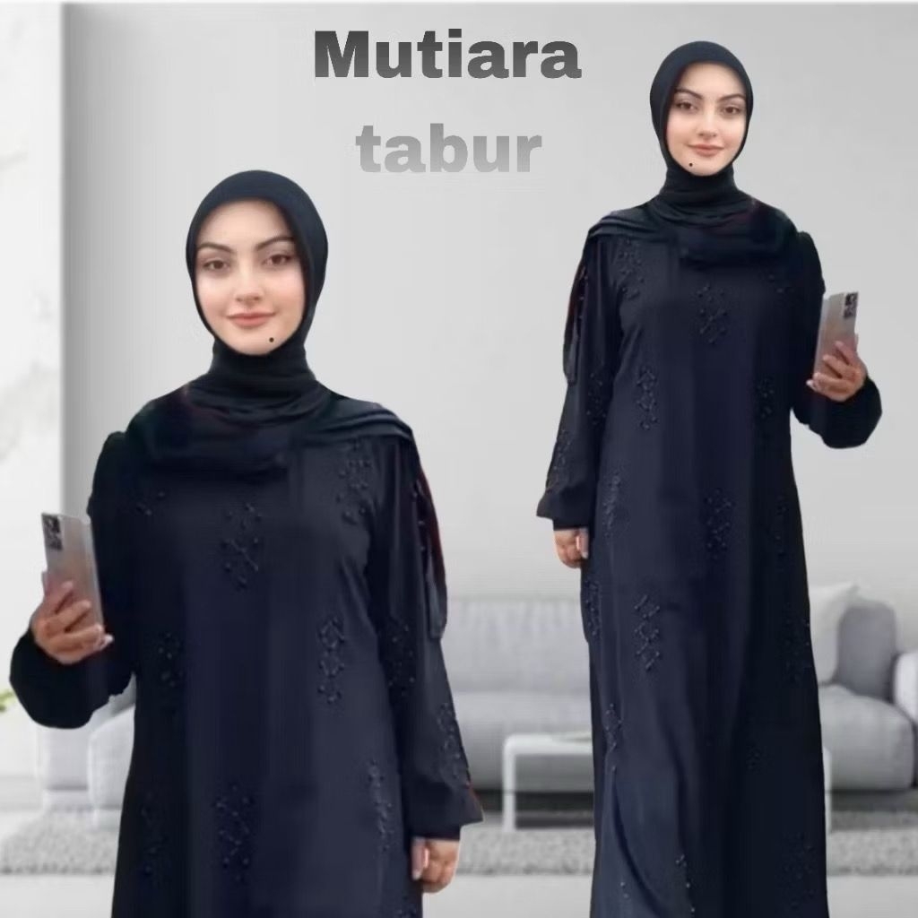 PROMO Abaya hitam mutiara tabur termurah