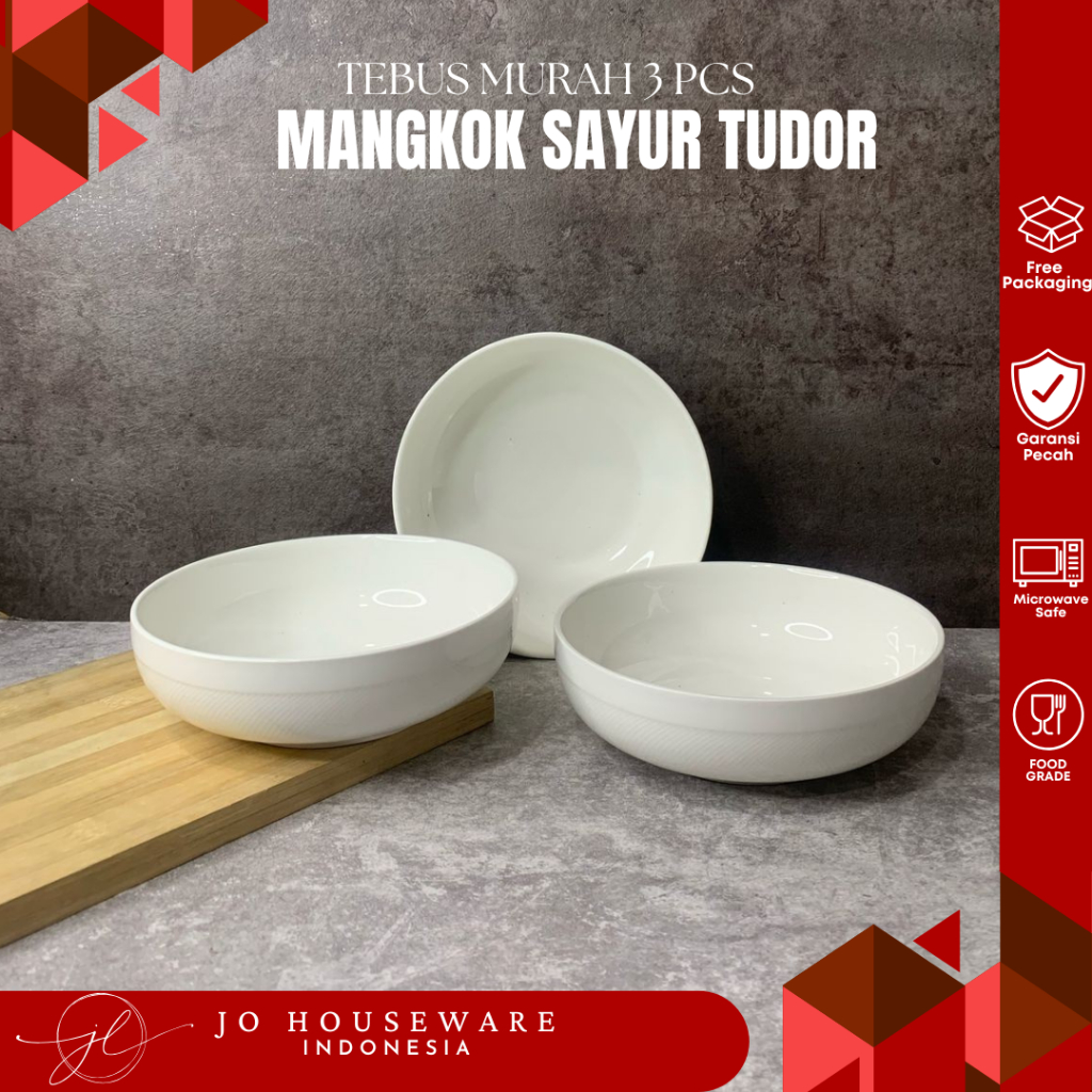 Mangkok Sayur Tudor Keramik Premium Putih Diameter 20,5cm / mangkok unik hotelware serbaguna JJ462